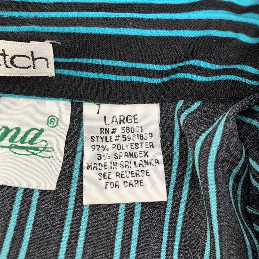Joanna Button Front Stripe Shirt L Stretch Long Sleeve Black Blue Career Office - Picture 7 of 9